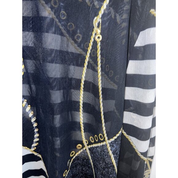 ST JOHN SPORT Nautical Print Mesh Mock Neck Long Sleeve Top Sz XL - Picture 7 of 16